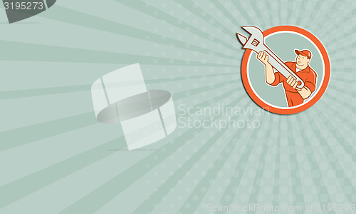 Image of Business card Mechanic Presenting Spanner Wrench Circle Cartoon