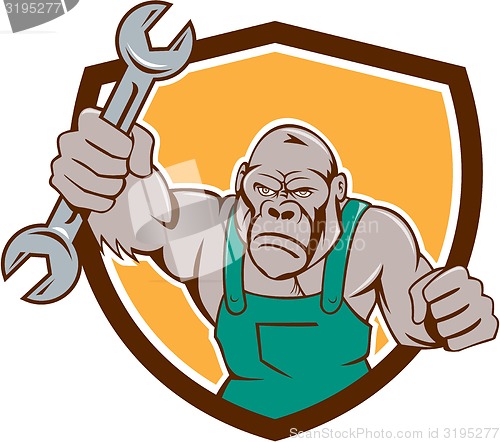 Image of Angry Gorilla Mechanic Spanner Shield Cartoon