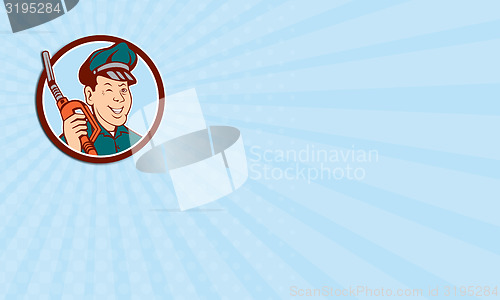 Image of Business card Gas Attendant Nozzle Winking Circle Cartoon