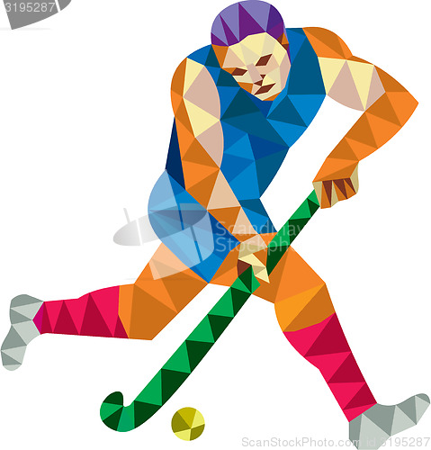 Image of Field Hockey Player Running With Stick Low Polygon