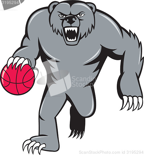 Image of Grizzly Bear Angry Dribbling Basketball Isolated