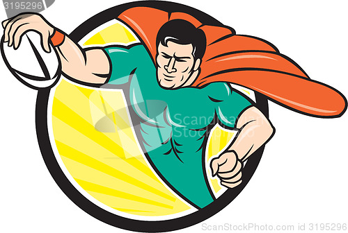 Image of Superhero Rugby Player Scoring Try Circle