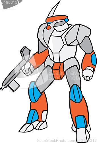 Image of Mecha Robot Holding Ray Gun Isolated