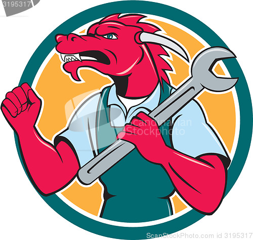 Image of Red Dragon Mechanic Spanner Fist Pump Circle