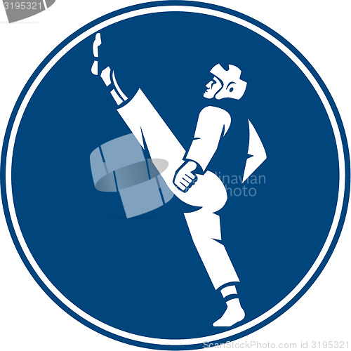 Image of Taekwondo Fighter Kicking Stance Circle Icon