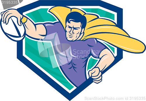 Image of Superhero Rugby Player Scoring Try Crest