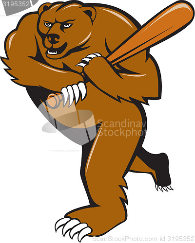 Image of Grizzly Bear Baseball Player Batting Cartoon