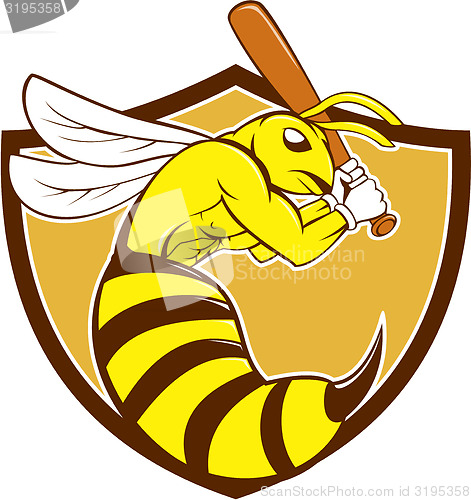 Image of Killer Bee Baseball Player Bat Crest Cartoon