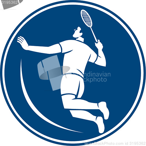 Image of Badminton Player Jump Smash Circle Icon