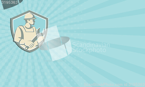 Image of Business card Construction Worker Spanner Shield Cartoon