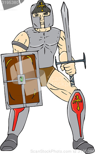 Image of Knight Wielding Sword and Shield Cartoon