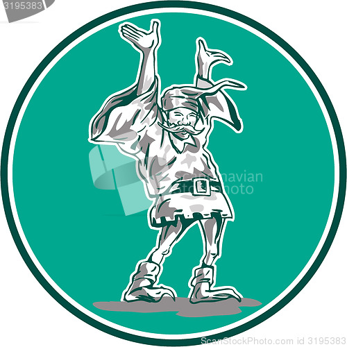 Image of Dwarf Elf Raising Hands Circle Cartoon