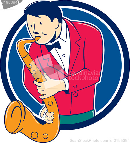 Image of Musician Playing Saxophone Circle Cartoon