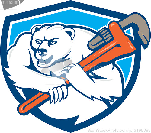 Image of Polar Bear Plumber Monkey Wrench Shield Cartoon