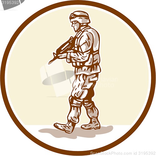 Image of American Soldier Rifle Walking Circle Cartoon