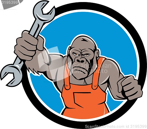 Image of Angry Gorilla Mechanic Spanner Circle Cartoon