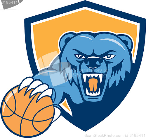 Image of Grizzly Bear Angry Head Basketball Shield Cartoon