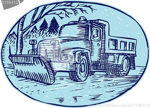 Image of Snow Plow Truck Oval Etching