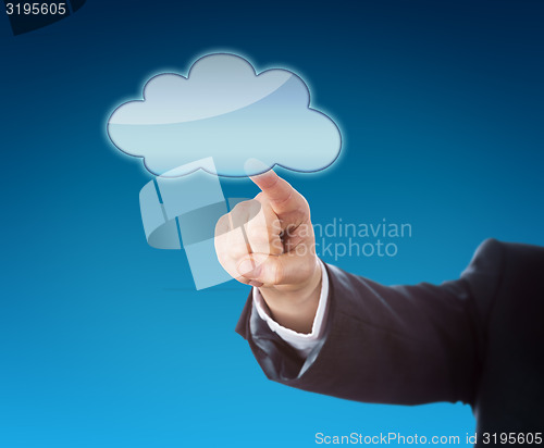 Image of Forearm Pointing At Cloud Icon With Copy Space