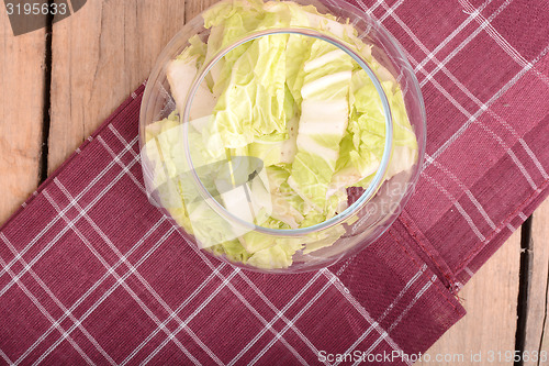 Image of Cabbage chopped in glass bowl