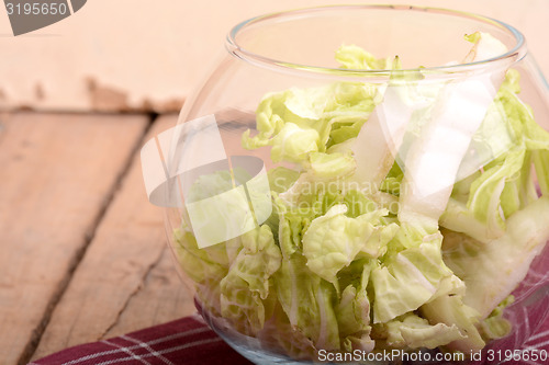 Image of Cabbage chopped in glass bowl