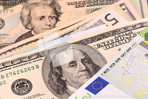 Image of european and american money background