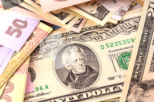 Image of european and american money background