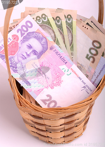 Image of money set in a basket, ukrainian money