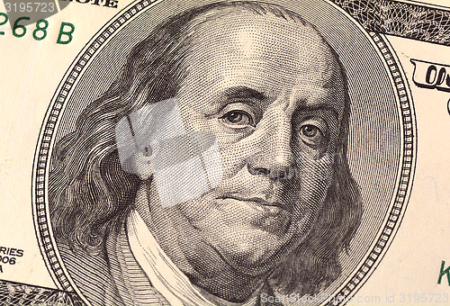 Image of Close up view of american dollar banknote