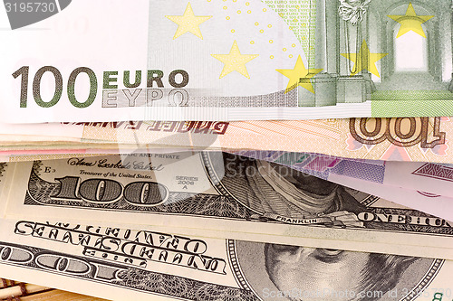 Image of european and american money background