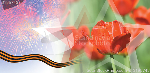 Image of Victory Day Card With Red Tulips