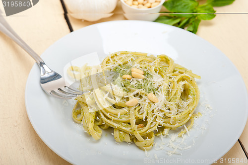 Image of Italian traditional basil pesto pasta ingredients