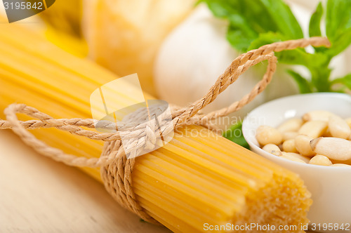 Image of Italian traditional basil pesto pasta ingredients