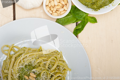 Image of Italian traditional basil pesto pasta ingredients