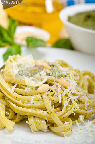 Image of Italian traditional basil pesto pasta ingredients