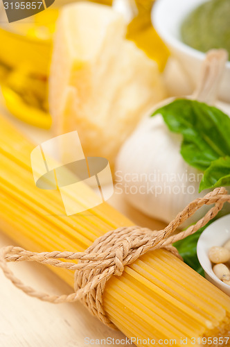 Image of Italian traditional basil pesto pasta ingredients