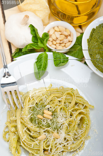 Image of Italian traditional basil pesto pasta ingredients