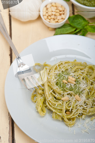 Image of Italian traditional basil pesto pasta ingredients