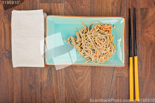 Image of China noodles with vegetables and meat