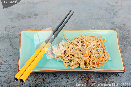 Image of China noodles with vegetables and meat