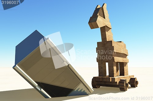 Image of Trojan horse and computer