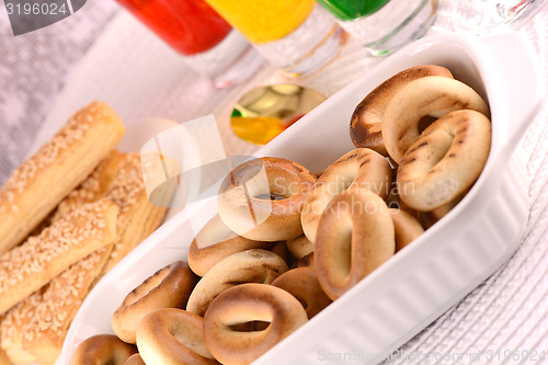 Image of sweet cake on white plate and juice