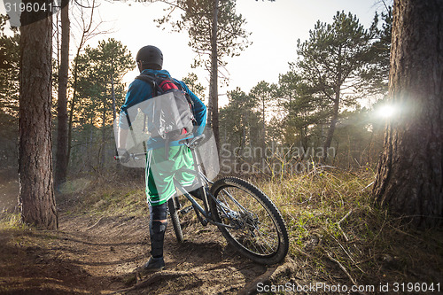 Image of Mountain biker is ready to take an off road trail