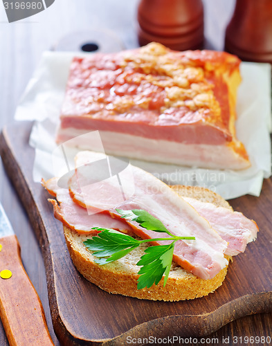 Image of Pieces of smoked pork bacon