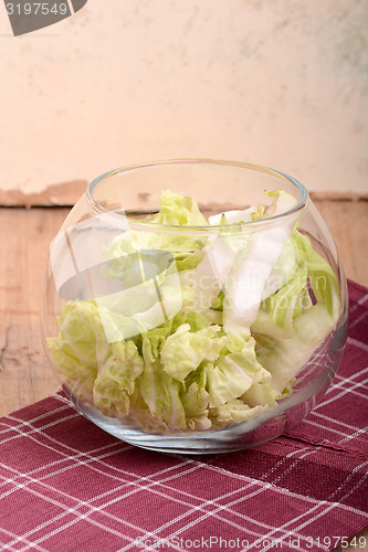 Image of Cabbage chopped in glass bowl