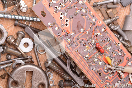 Image of Close up of old computer circuit board