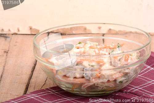 Image of Fresh salad on glass bowl