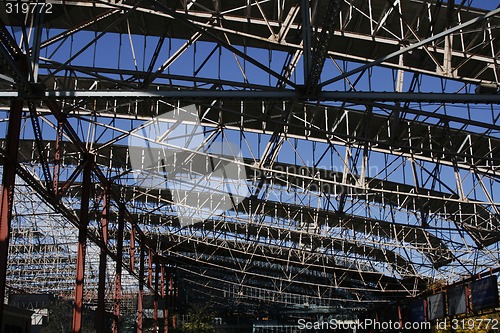 Image of Looking at the blue sky through the roof