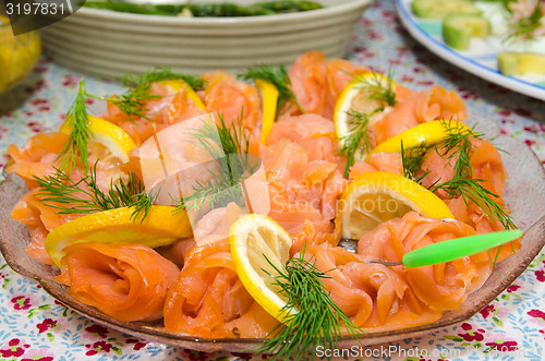 Image of Salmon rolls at a plate