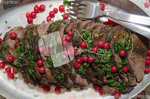 Image of Moose steak in slices